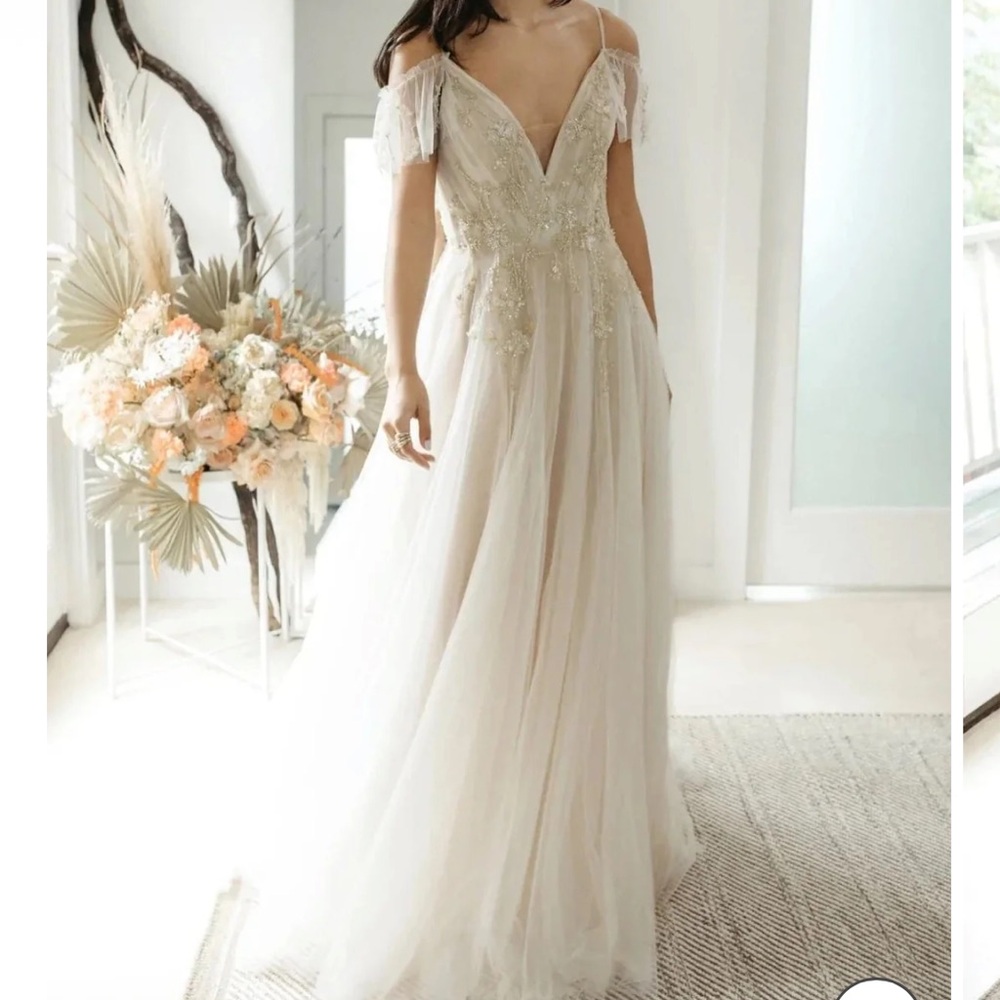 Willowby By Watters Jura Ivory Beaded Off Cold Shoulder Wedding Dress Gown 00